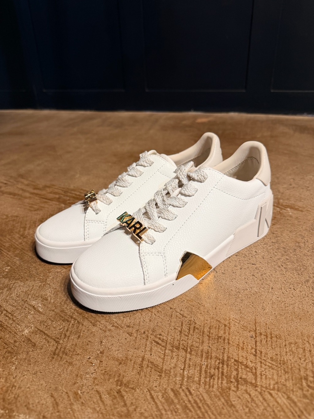 Karl Lagerfeld White Leather w/gold sneakers